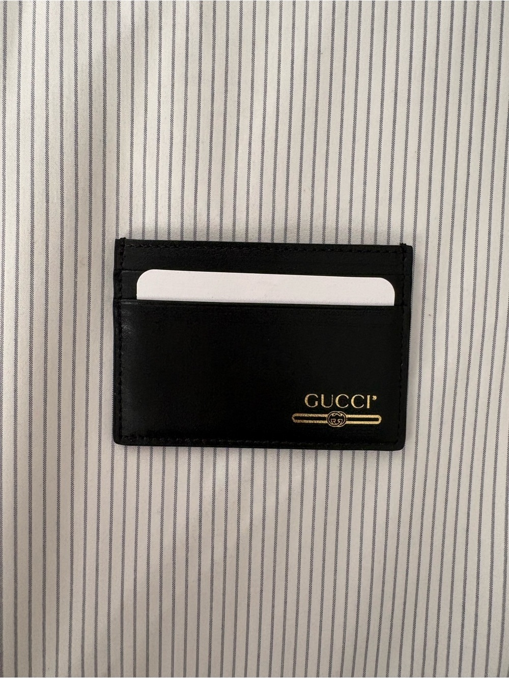 Gucci Black Leather Card & ID Holder with Gold Logo Accent
